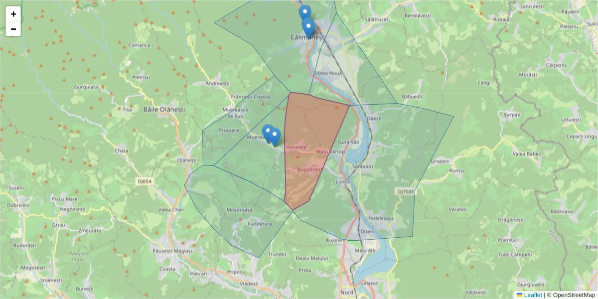 Hartă a codului poștal  și a codurilor poștale învecinate