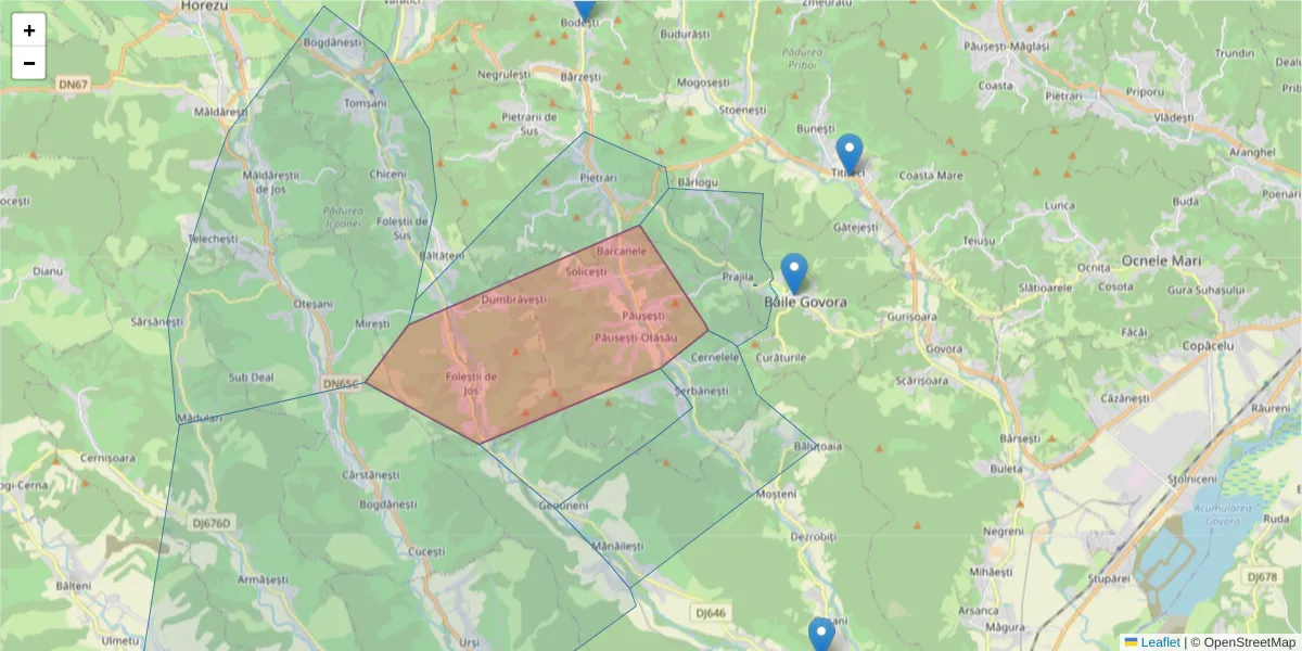 Hartă a codului poștal  și a codurilor poștale învecinate