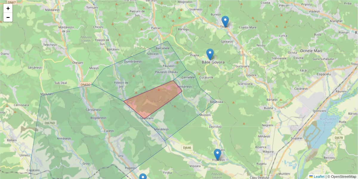 Hartă a codului poștal  și a codurilor poștale învecinate