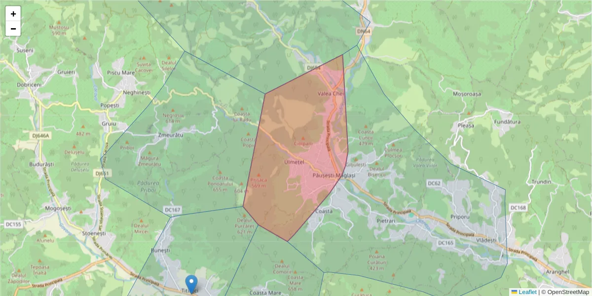 Hartă a codului poștal  și a codurilor poștale învecinate