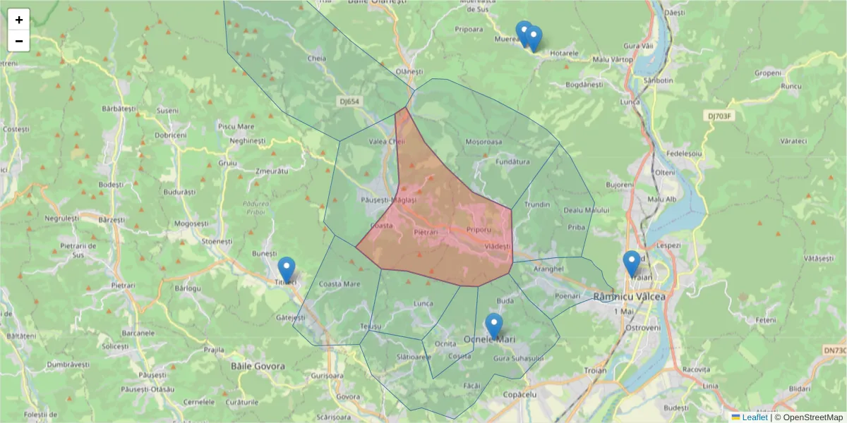 Hartă a codului poștal  și a codurilor poștale învecinate