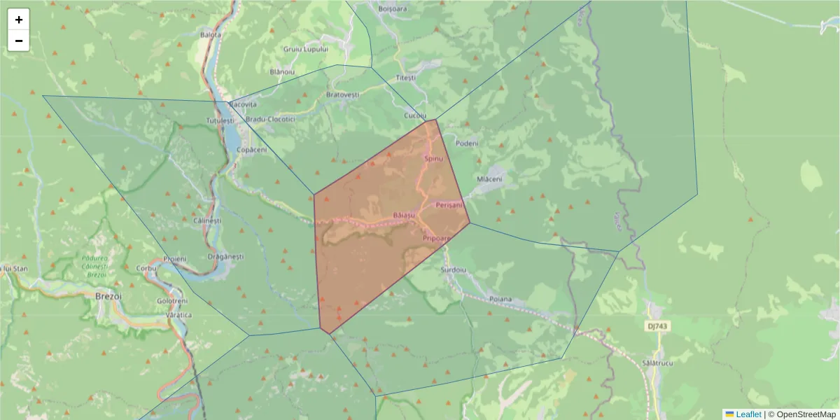 Hartă a codului poștal  și a codurilor poștale învecinate