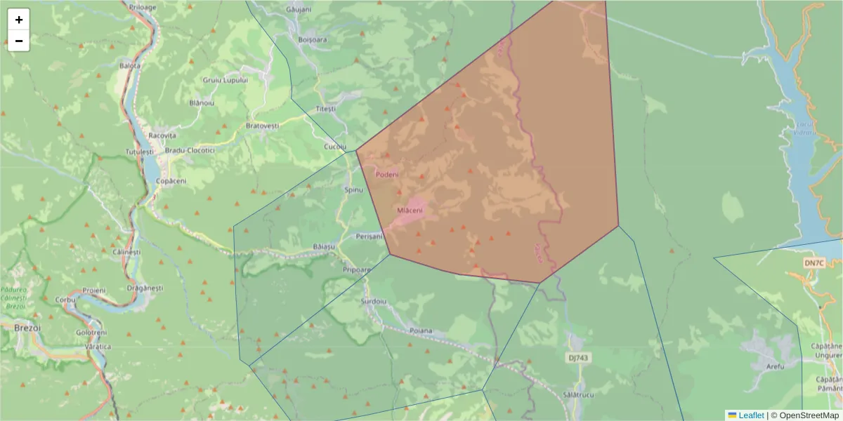 Hartă a codului poștal  și a codurilor poștale învecinate