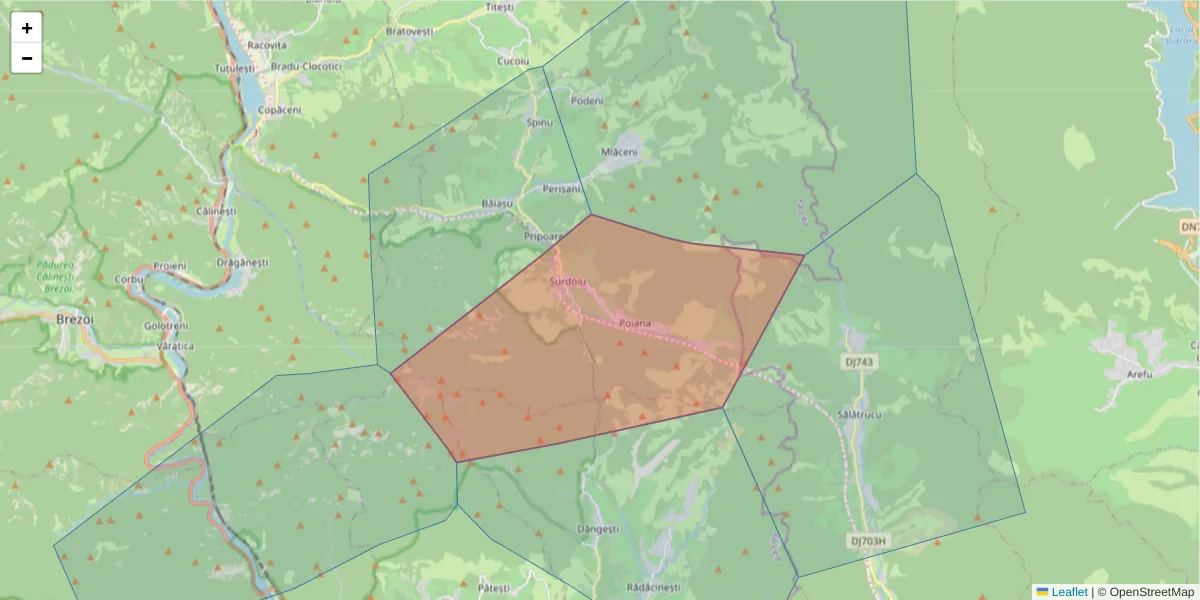 Hartă a codului poștal  și a codurilor poștale învecinate