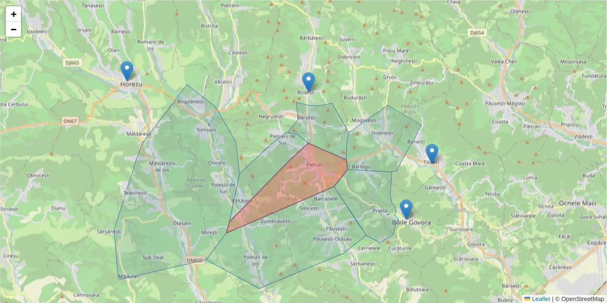 Hartă a codului poștal  și a codurilor poștale învecinate