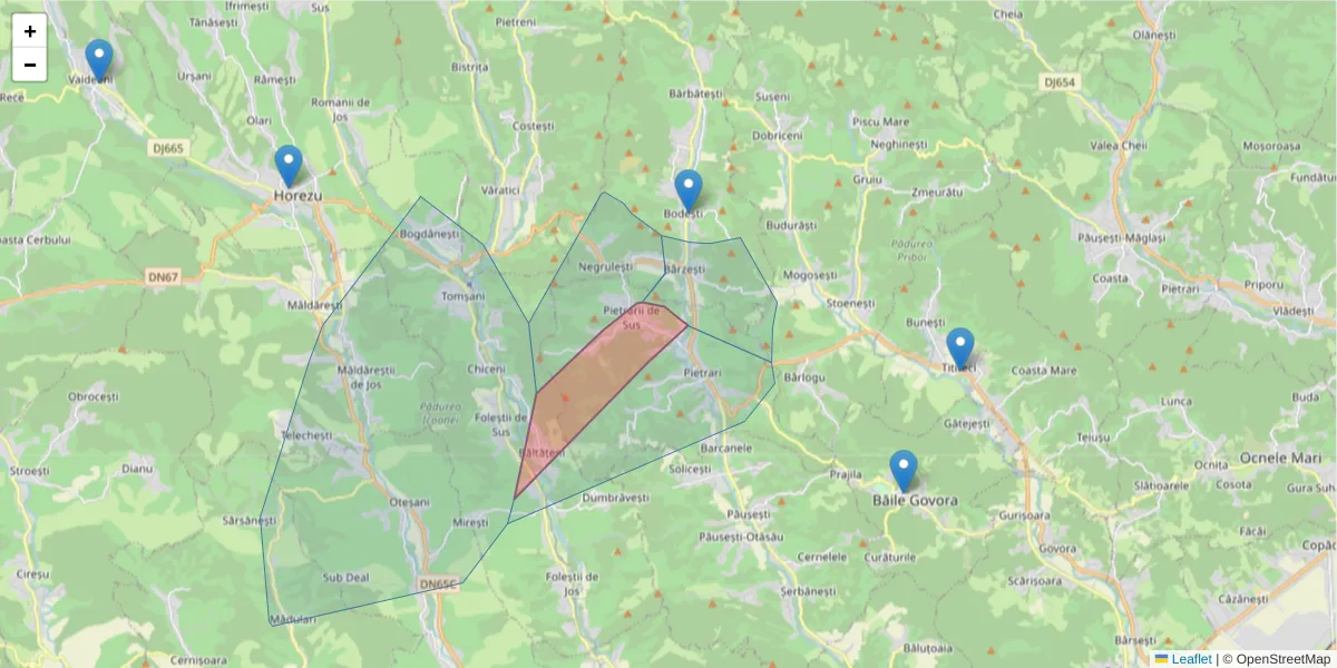 Hartă a codului poștal  și a codurilor poștale învecinate