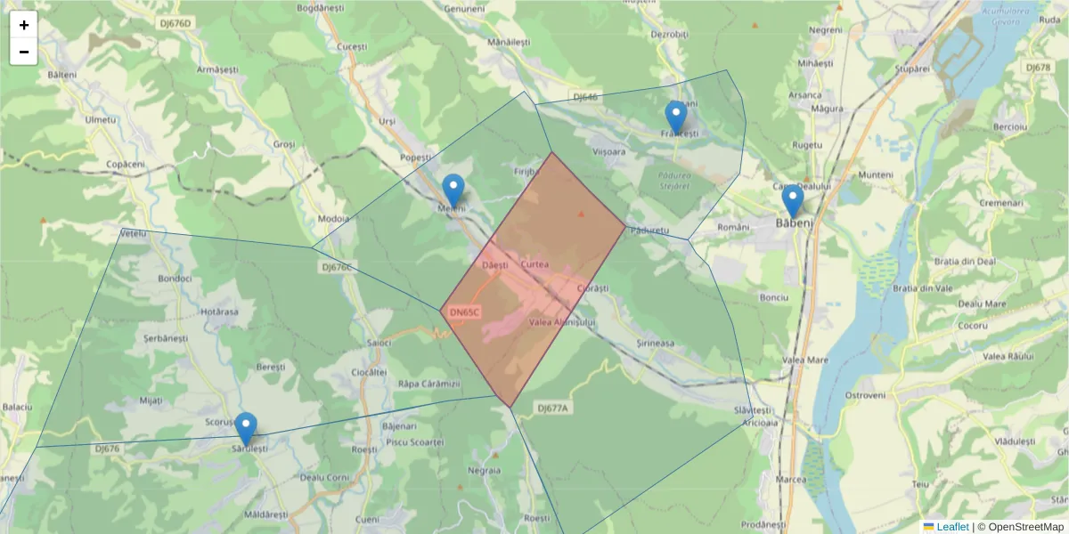 Hartă a codului poștal  și a codurilor poștale învecinate