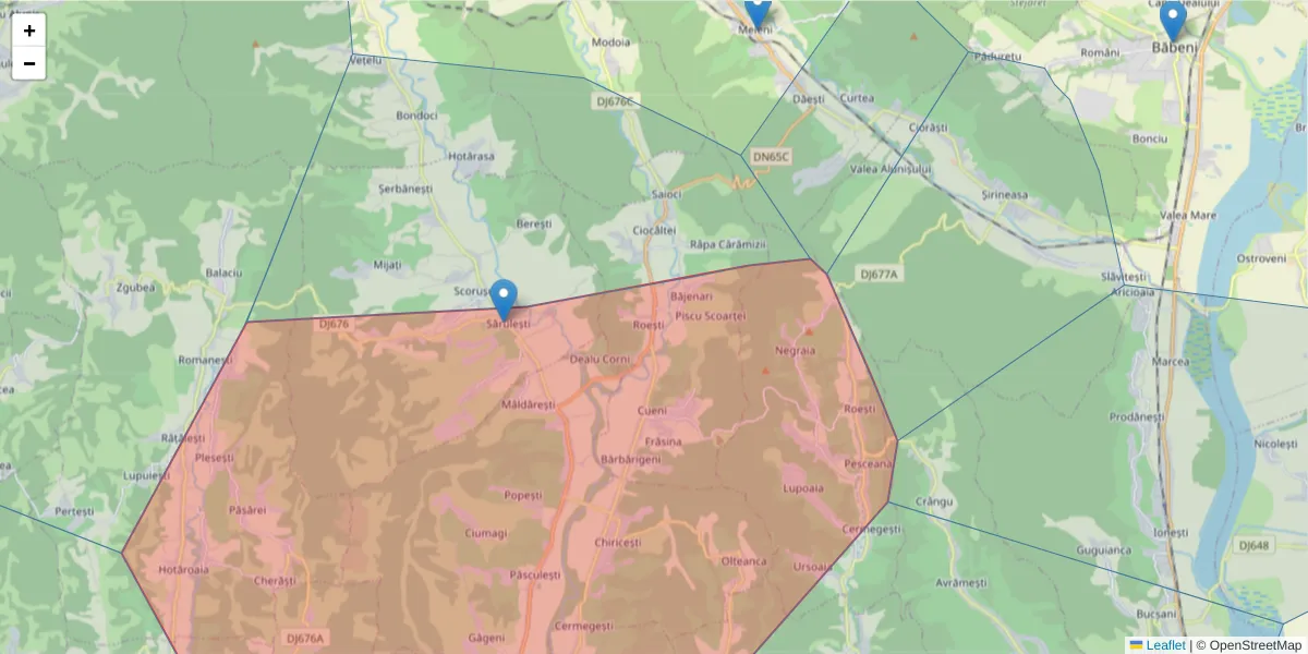 Hartă a codului poștal  și a codurilor poștale învecinate