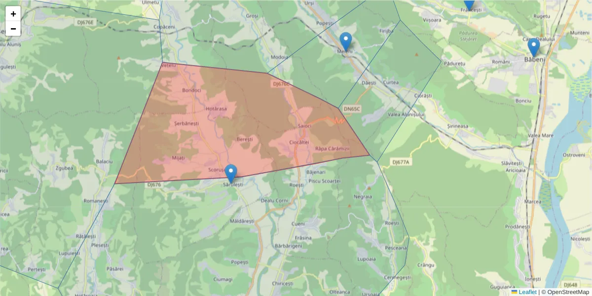 Hartă a codului poștal  și a codurilor poștale învecinate