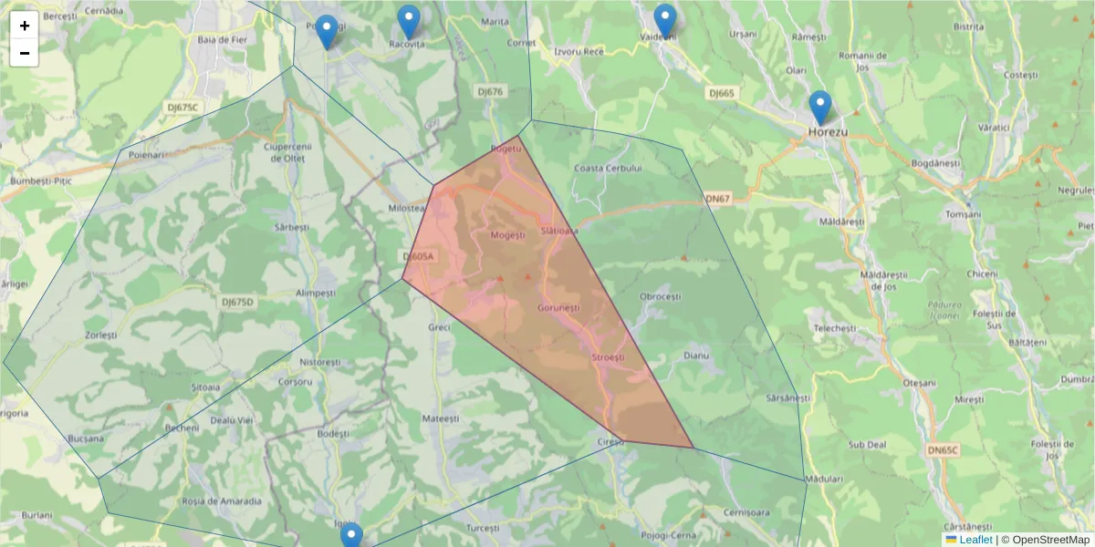 Hartă a codului poștal  și a codurilor poștale învecinate
