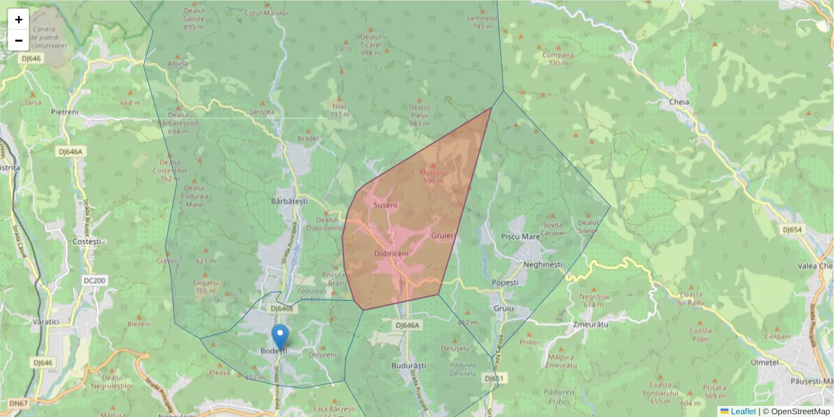 Hartă a codului poștal  și a codurilor poștale învecinate