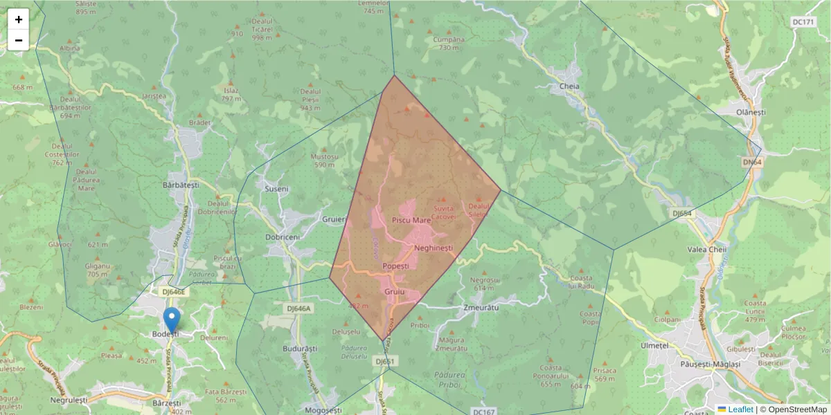 Hartă a codului poștal  și a codurilor poștale învecinate
