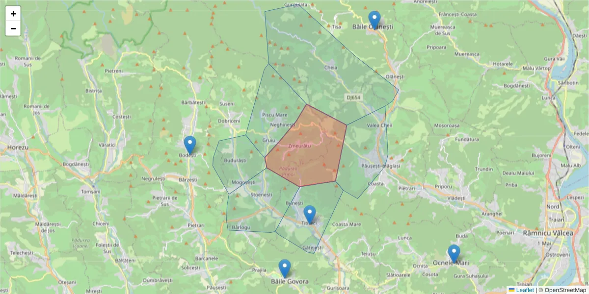 Hartă a codului poștal  și a codurilor poștale învecinate