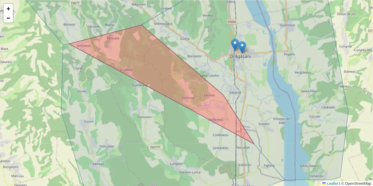Hartă a codului poștal  și a codurilor poștale învecinate