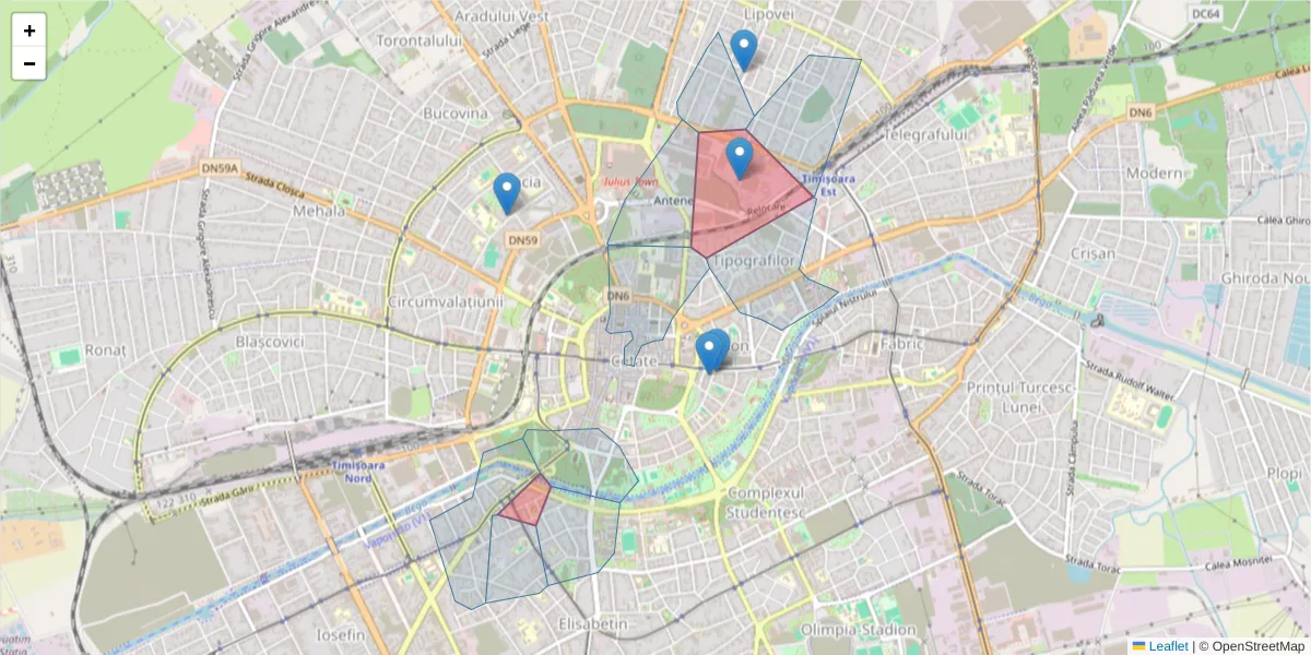 Hartă a codului poștal  și a codurilor poștale învecinate