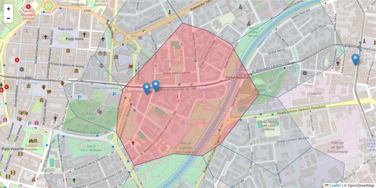 Hartă a codului poștal  și a codurilor poștale învecinate