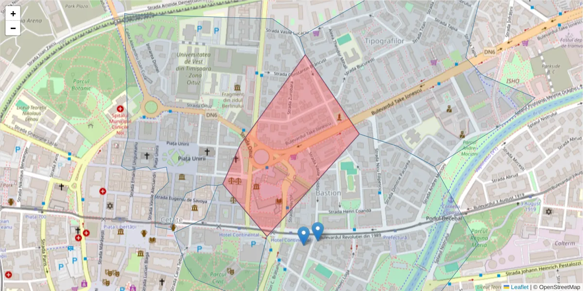 Hartă a codului poștal  și a codurilor poștale învecinate