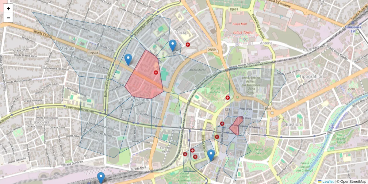 Hartă a codului poștal  și a codurilor poștale învecinate