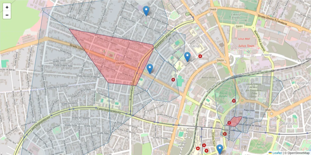 Hartă a codului poștal  și a codurilor poștale învecinate