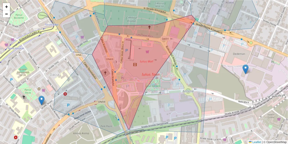 Hartă a codului poștal  și a codurilor poștale învecinate