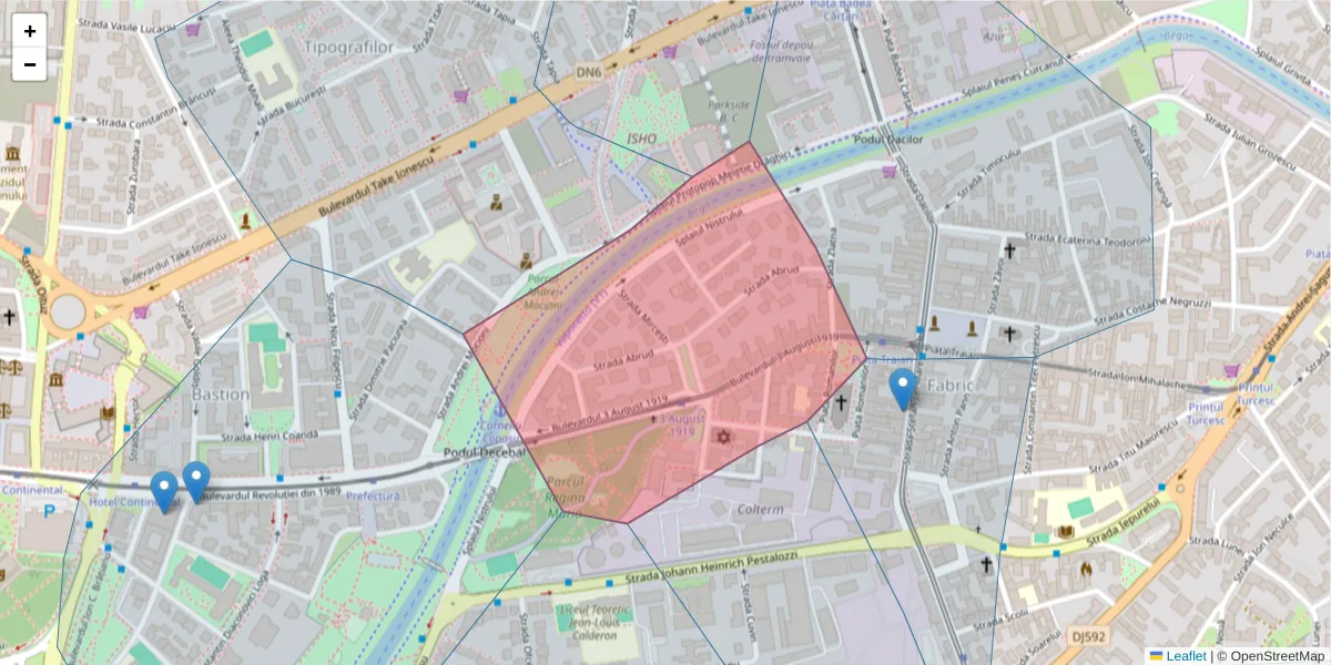 Hartă a codului poștal  și a codurilor poștale învecinate