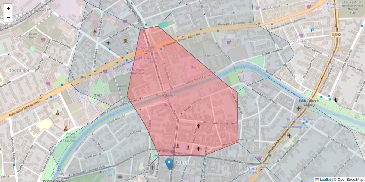 Hartă a codului poștal  și a codurilor poștale învecinate