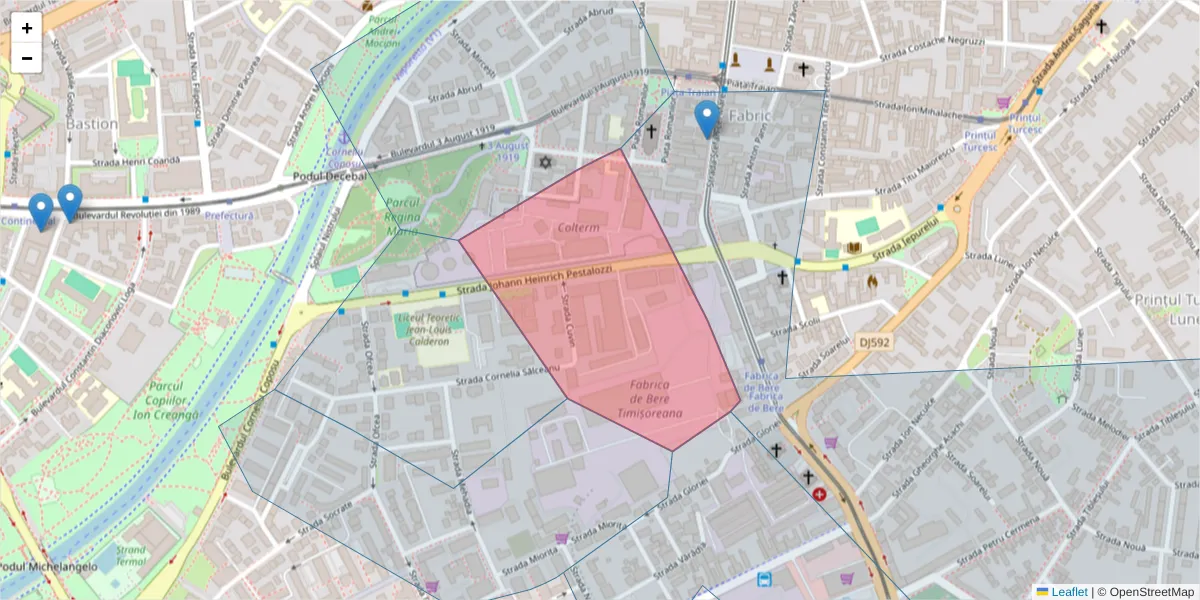 Hartă a codului poștal  și a codurilor poștale învecinate