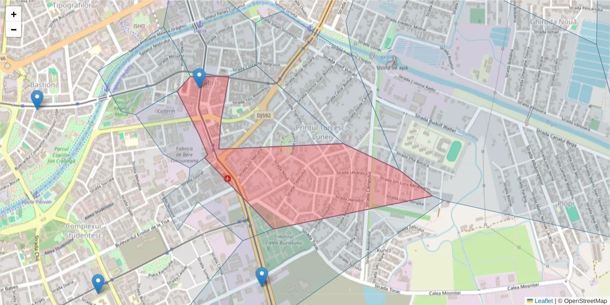 Hartă a codului poștal  și a codurilor poștale învecinate