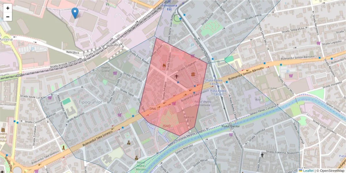 Hartă a codului poștal  și a codurilor poștale învecinate