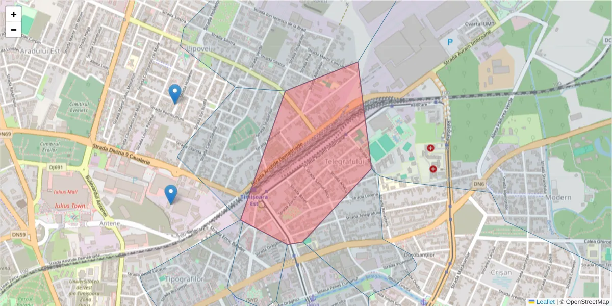 Hartă a codului poștal  și a codurilor poștale învecinate