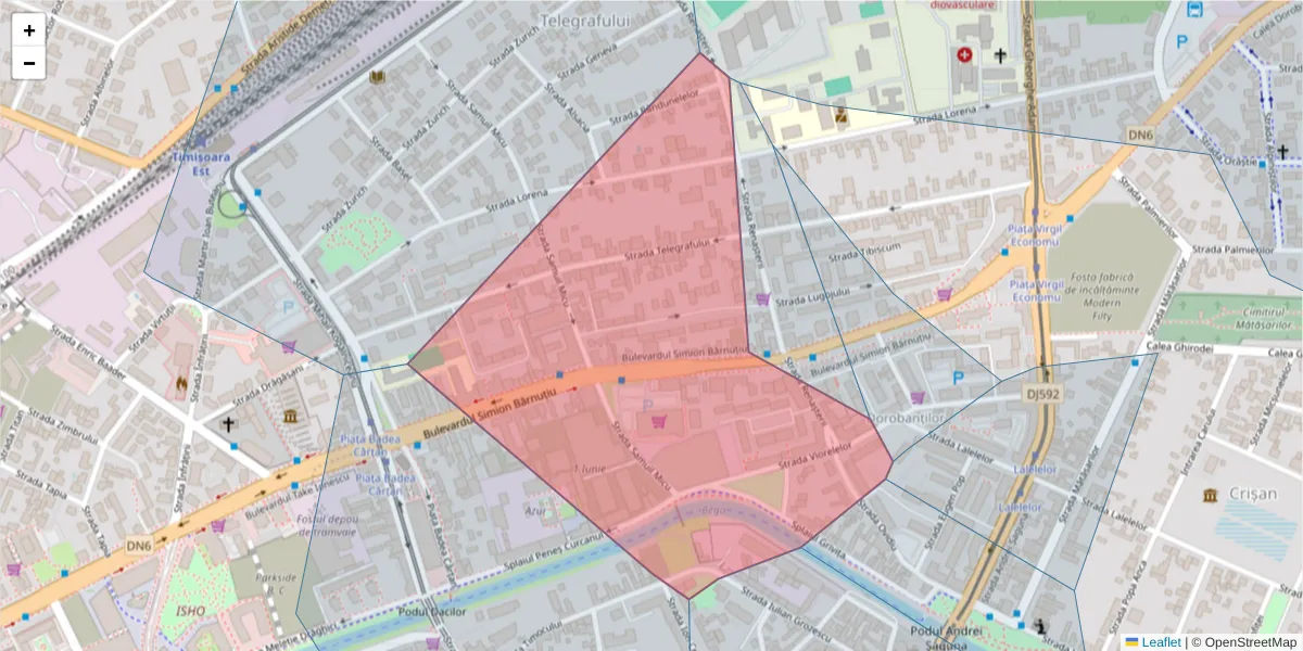 Hartă a codului poștal  și a codurilor poștale învecinate