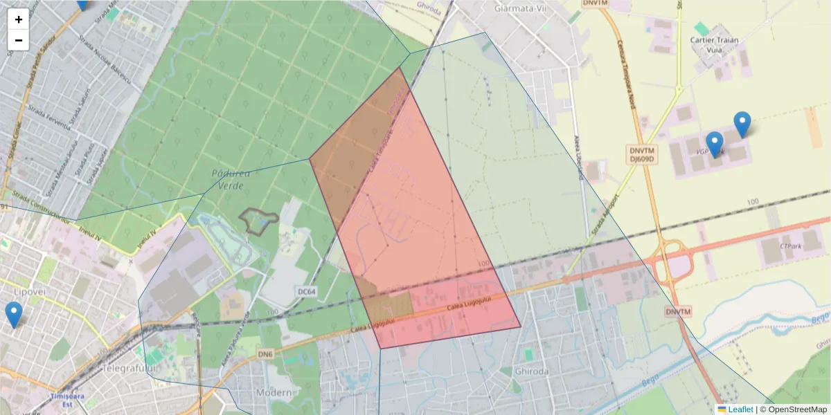 Hartă a codului poștal  și a codurilor poștale învecinate