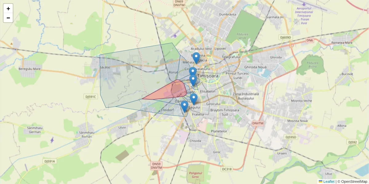 Hartă a codului poștal  și a codurilor poștale învecinate
