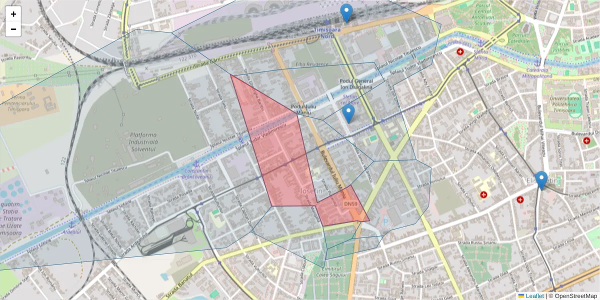 Hartă a codului poștal  și a codurilor poștale învecinate