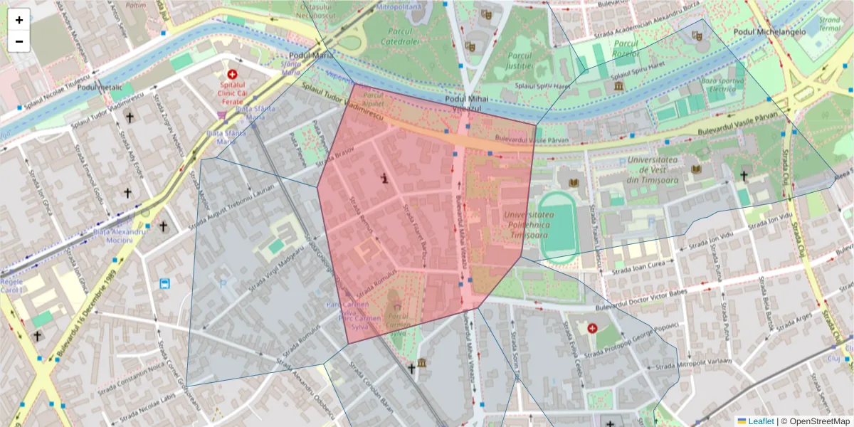 Hartă a codului poștal  și a codurilor poștale învecinate