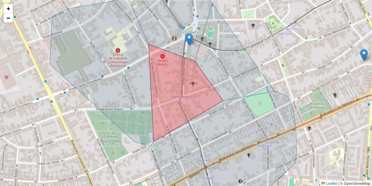 Hartă a codului poștal  și a codurilor poștale învecinate