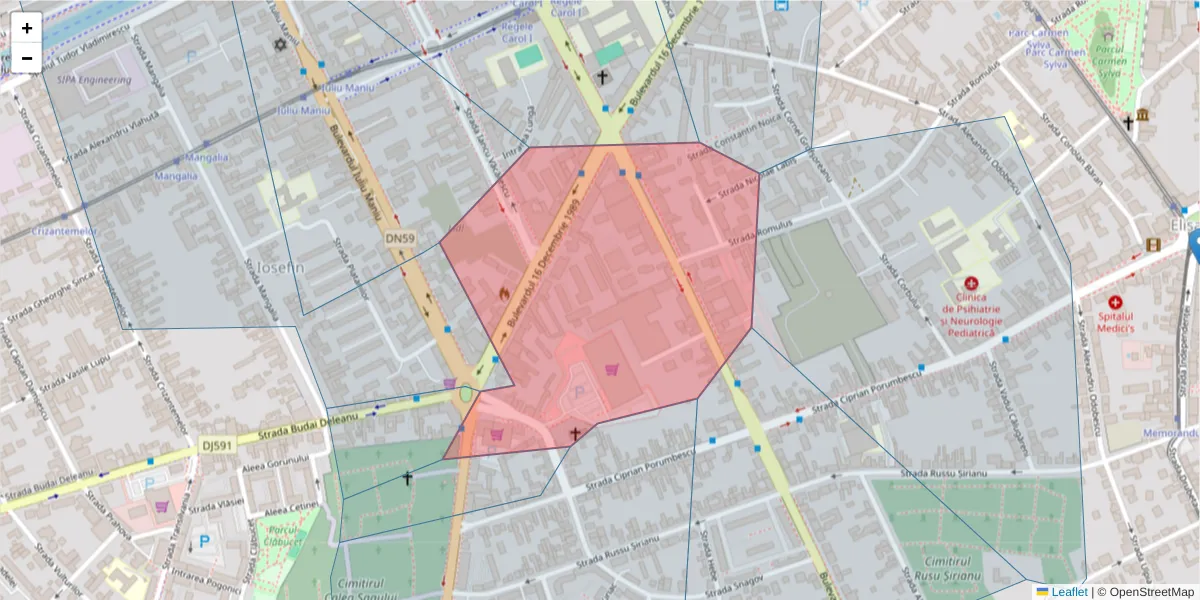 Hartă a codului poștal  și a codurilor poștale învecinate