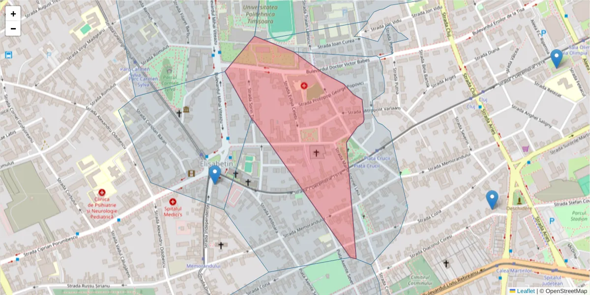 Hartă a codului poștal  și a codurilor poștale învecinate