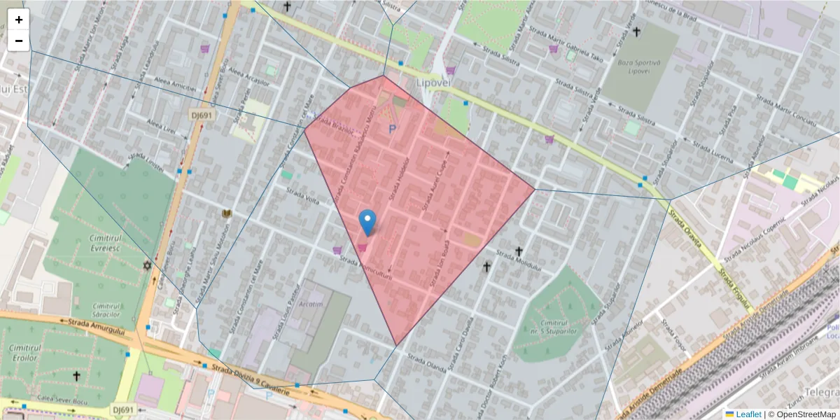 Hartă a codului poștal  și a codurilor poștale învecinate