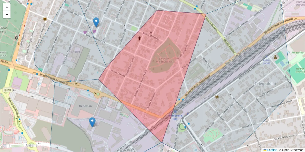 Hartă a codului poștal  și a codurilor poștale învecinate