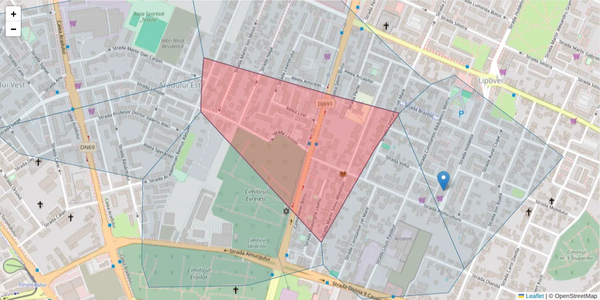 Hartă a codului poștal  și a codurilor poștale învecinate