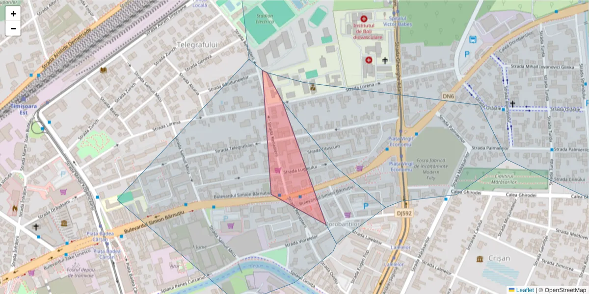 Hartă a codului poștal  și a codurilor poștale învecinate