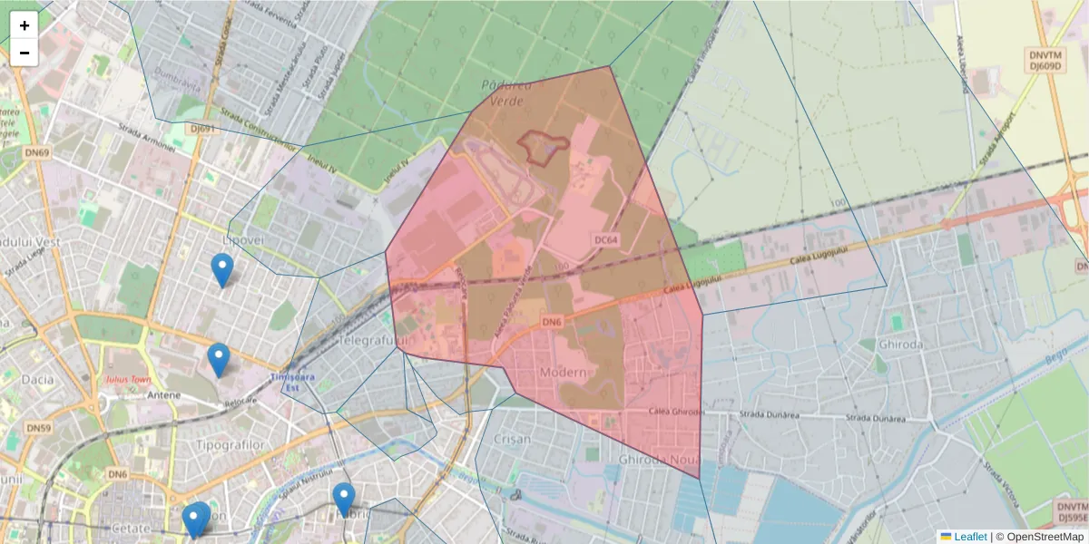 Hartă a codului poștal  și a codurilor poștale învecinate