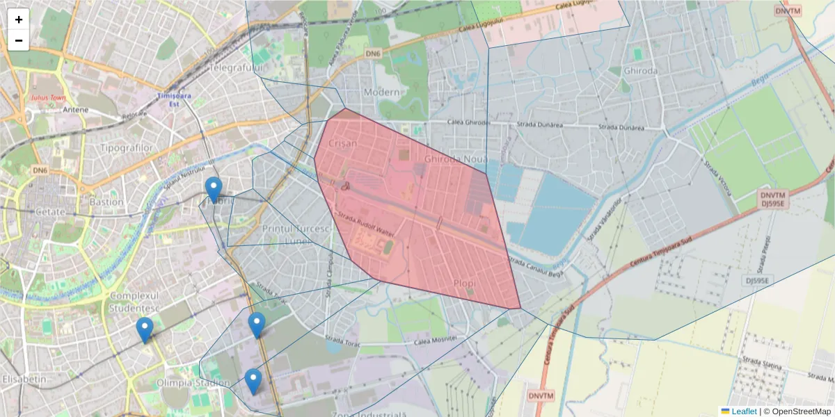 Hartă a codului poștal  și a codurilor poștale învecinate