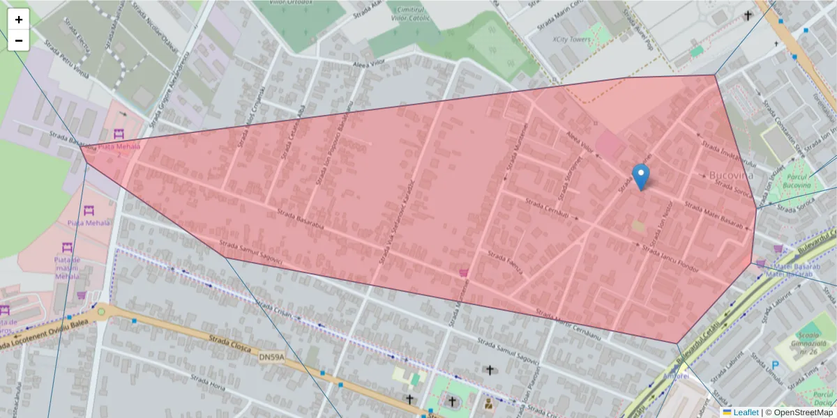 Hartă a codului poștal  și a codurilor poștale învecinate