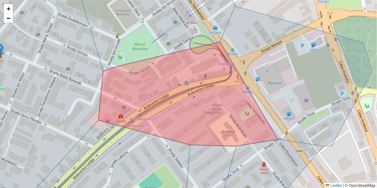 Hartă a codului poștal  și a codurilor poștale învecinate