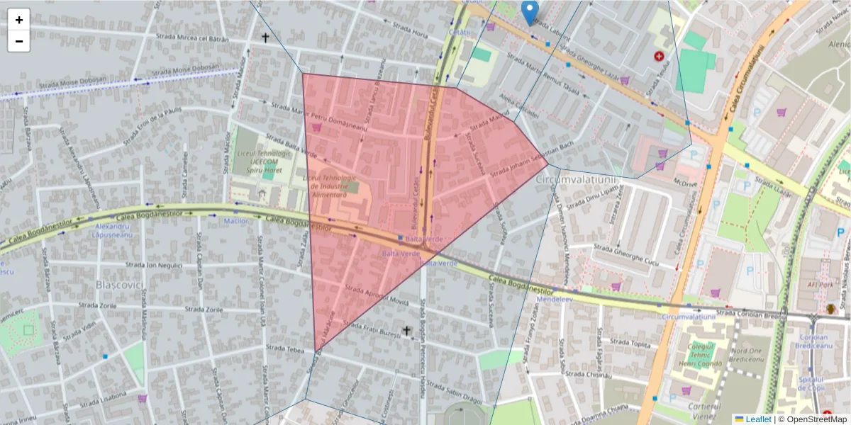 Hartă a codului poștal  și a codurilor poștale învecinate