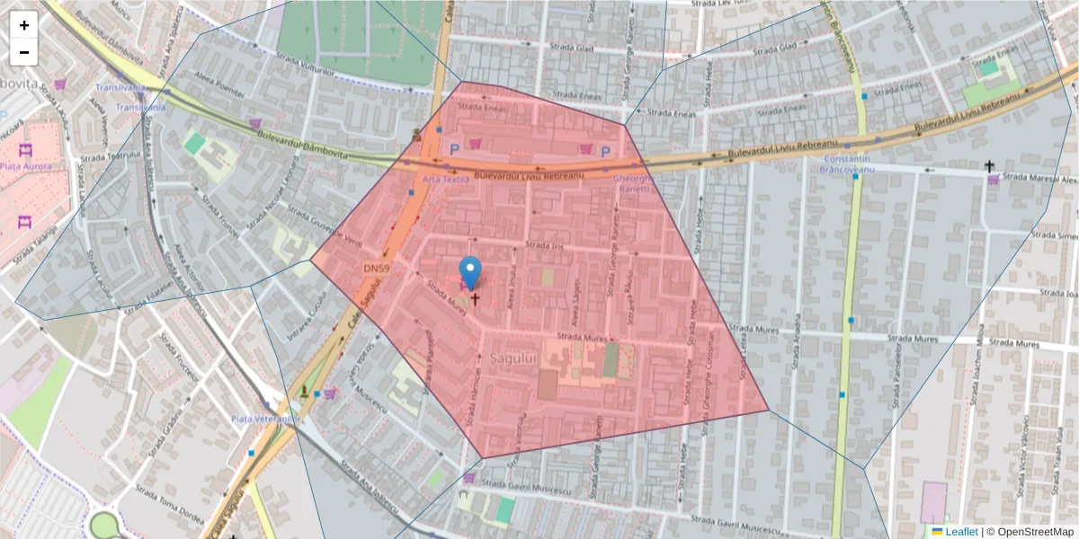 Hartă a codului poștal  și a codurilor poștale învecinate