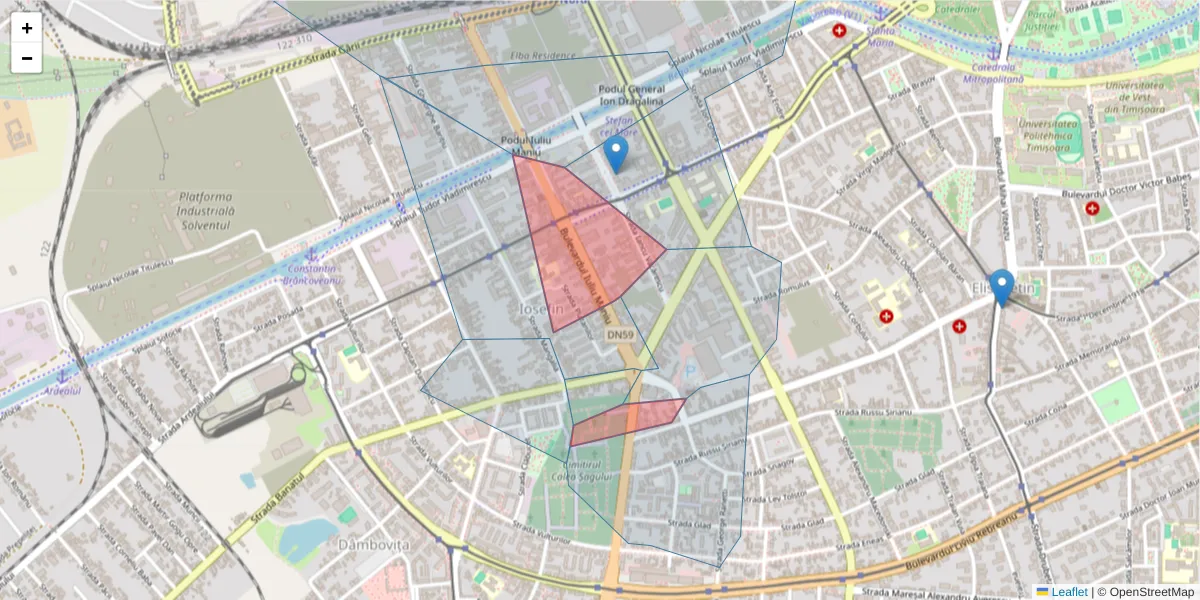 Hartă a codului poștal  și a codurilor poștale învecinate