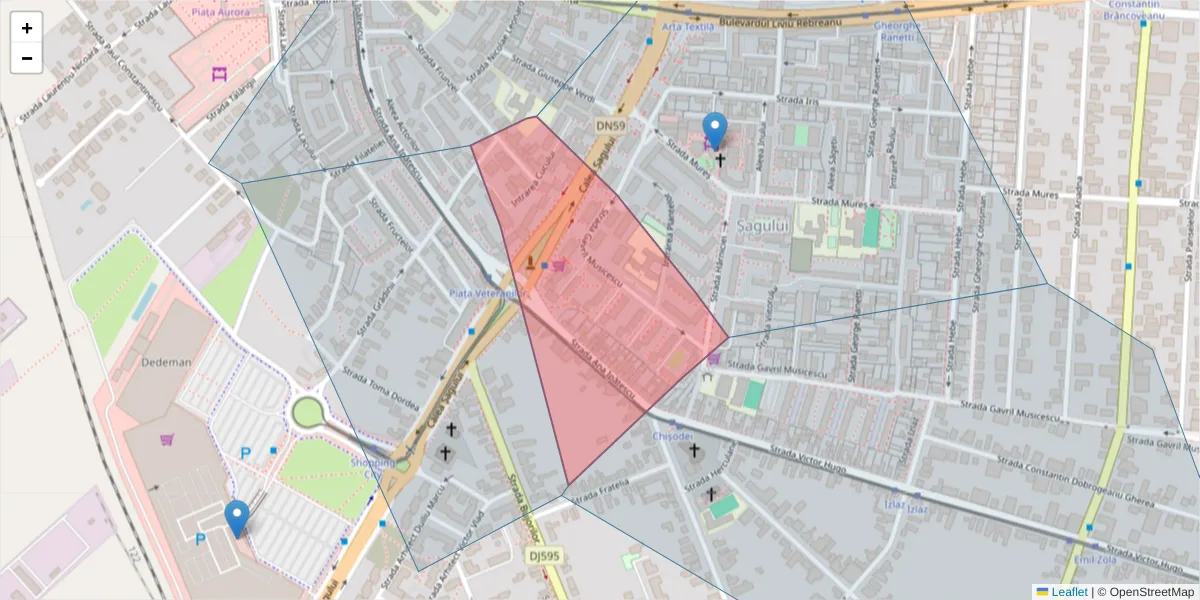 Hartă a codului poștal  și a codurilor poștale învecinate